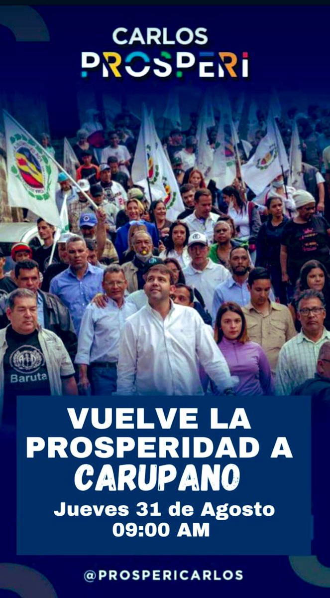 Nos preparamos nuevamente para recibir este 31 de Agosto en CARUPANO a nuestro candidato y próximo presidente de Venezuela @prospericarlos

Nosotros si llegamos a cada rincón de Venezuela
#OrganizadosConProsperi 
#DemosElPrimerPaso