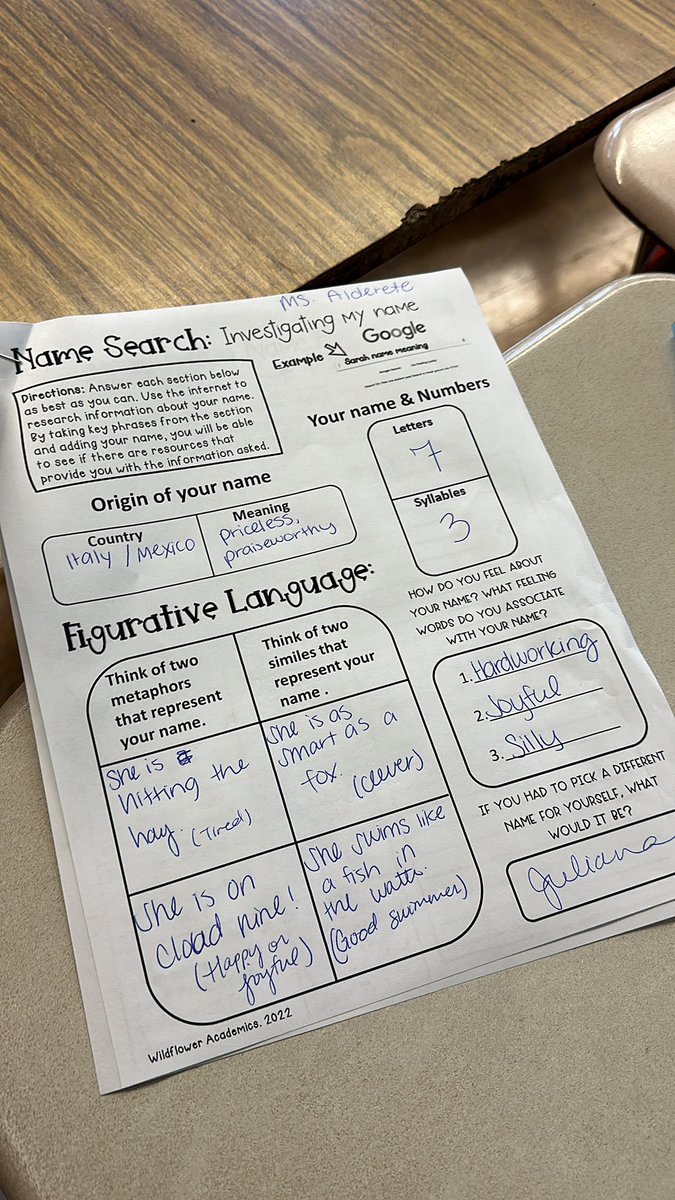 In our L&amp;L class, we’ve been doing a close read of “My Name” by Sandra Cisneros. Today, we began investigating our own names! 🔎💻 <a href="/BurroughsMS/">BurroughsMS</a>