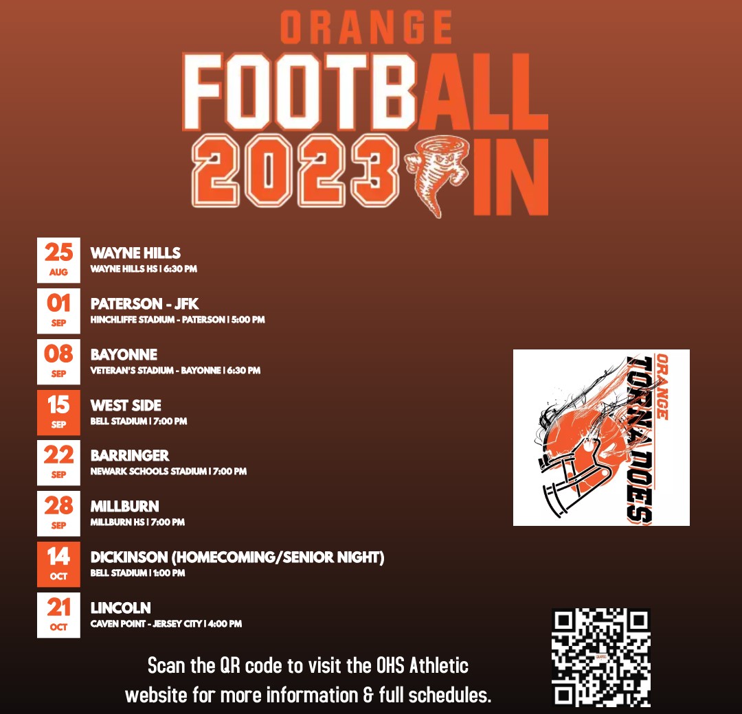Countdown to Kickoff!!! The @orangehsfootball #Tornadoes start their season tomorrow night at Wayne Hills HS, 6:30pm kickoff. Click the link for ticket info. See you at the game!!! Go Tornadoes!!! #ohsathletics #tornadofootball2023 #kickoff2023 orange.k12.nj.us/domain/93