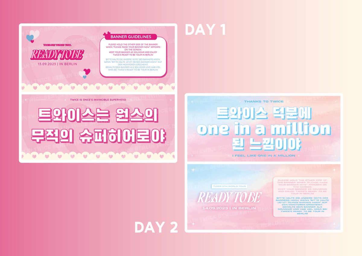 TwicexGermany's tweet photo. READY TO BE BERLIN BANNERS

Berlin banners day 1 &amp; 2 
🍭🌻🍭🌻🍭🌻🍭🌻🍭

#TWICE #TwiceinBerlin #READYTOBE_IN_BERLIN @once_spain @TwiceItalia 
Banner design by: @smartgiuls https://t.co/7CkVCSxeyN