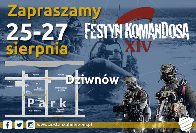 michalek_marcin's tweet photo. Zapraszamy w dniach 25-27.08 do #Dziwnów na XIV Festyn Komandosa‼️
To jedyna okazja w roku by spotkać w jednym miejscu żołnierzy wszystkich jednostek specjalnych i byłych komandosów #JWK #NIL #FORMOZA #AGAT #GROM Będą także #WCR #8FOW #14ZBOT #8bsap #8dplot #WojskoPolskie🇵🇱 https://t.co/KimWeO87GQ