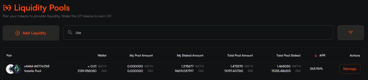 New epoch started, check juicy APR rewards on our partner platforms. Don't let your $ZKE lay idle in your wallet. $ZKE - $USDC on @dracula_fi yields 380% APR! $ZKE - $WETH on @velocorexyz yields 263% APR!