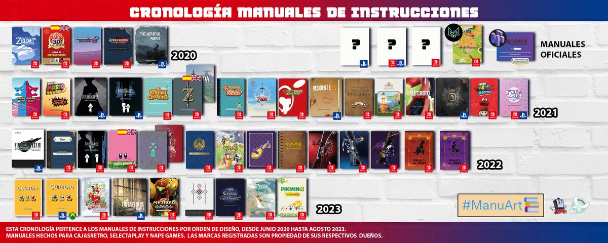 Desde que empecé en esto (06/2020) hasta el día de hoy he diseñado un total de 53 manuales (contando versiones y adaptaciones) y la verdad es que es increíble 💗Esto solo es gracias a vuestro apoyo.

Aquí os dejo la cronología completa 🫶🏻
#ManuArt📚 #NintendoSwitch #PlayStation