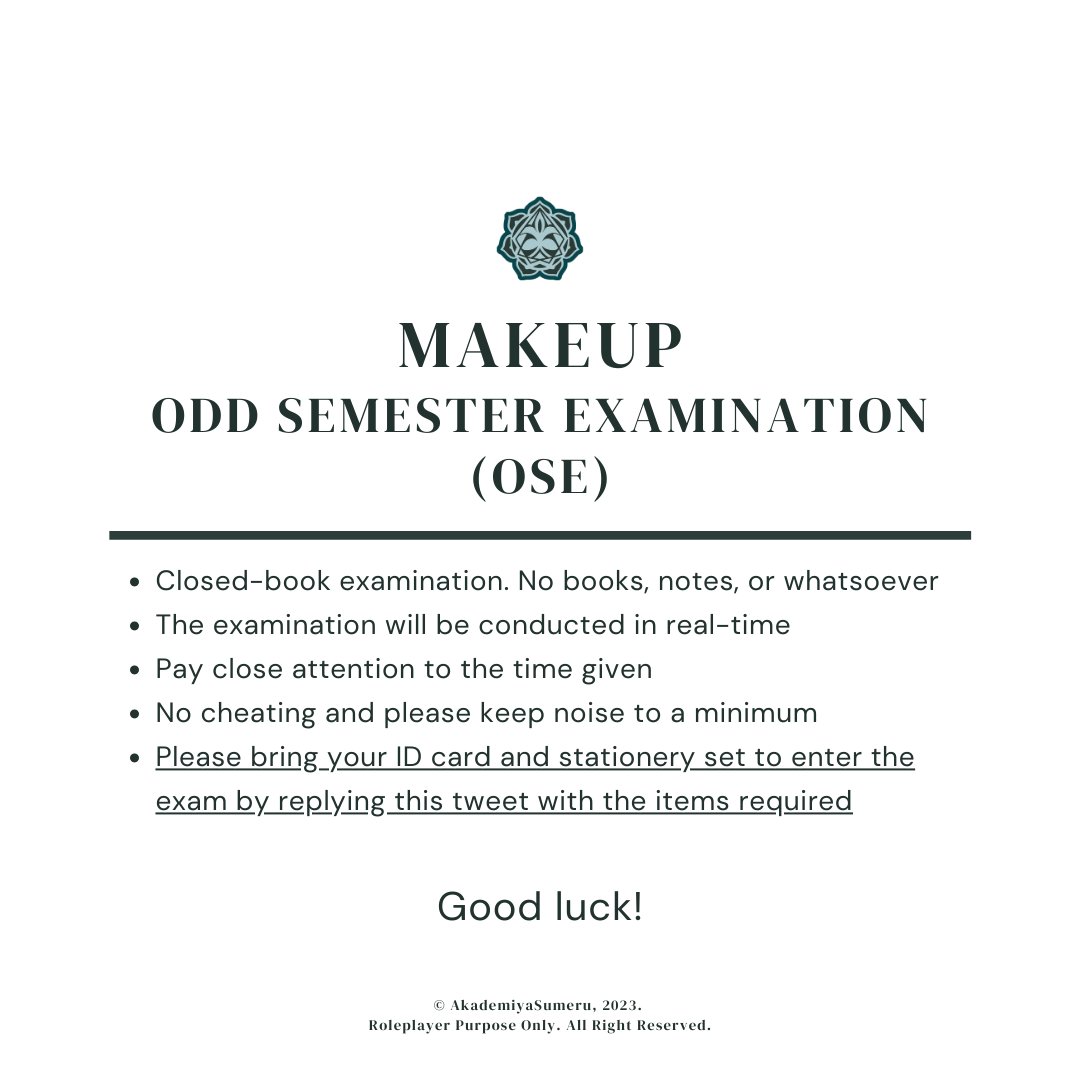 ㅤㅤ

[ MAKEUP - ODD SEMESTER EXAMINATION ]

Reply below no more than 20.05.

ㅤㅤ