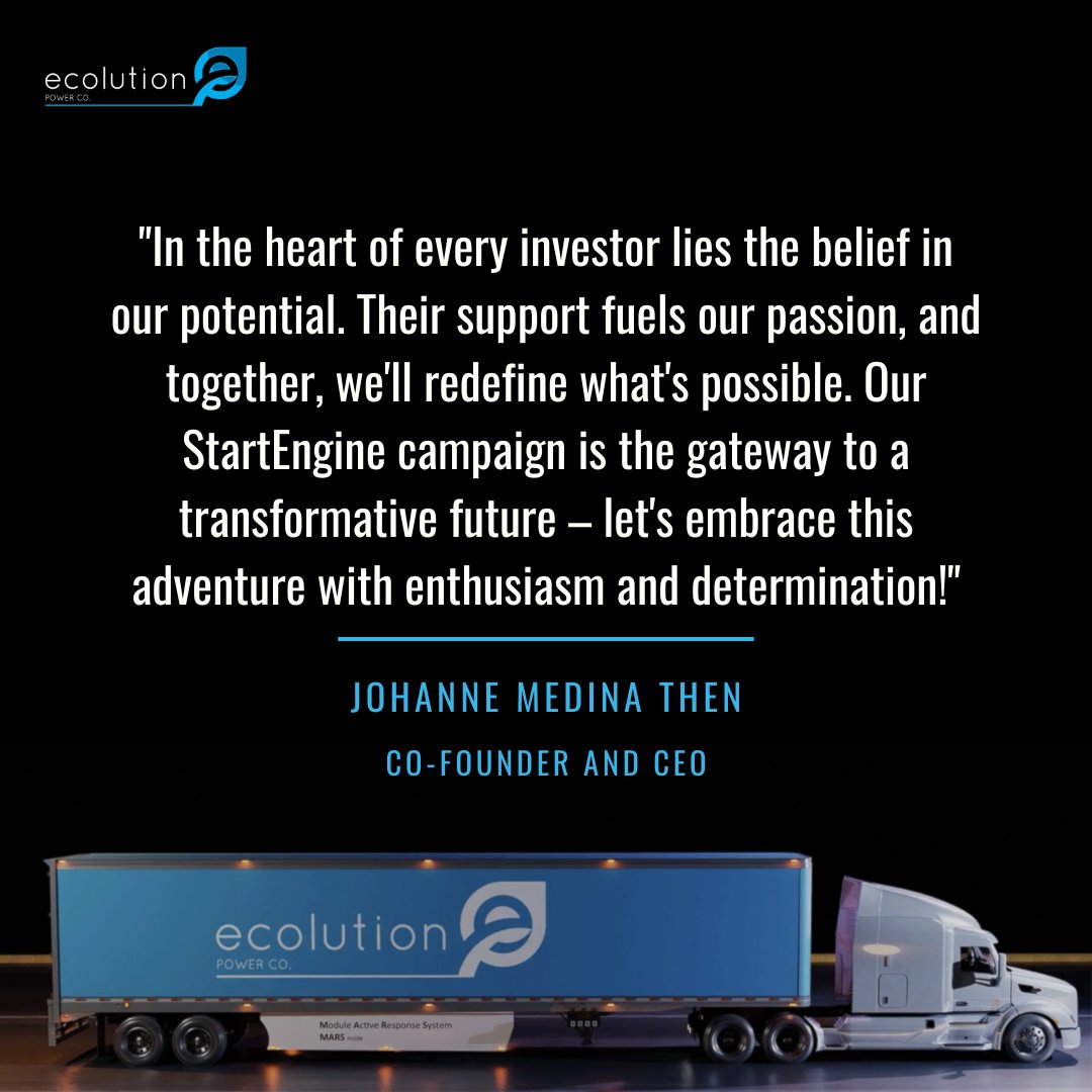 Ecolution (@ecolutionpower) on Twitter photo Our Co-Founder and CEO, Johanne Medina Then shares his thoughts on the importance of <a href="/StartEngineLA/">StartEngine</a> on Ecolution's future. We are so grateful for all our investors and those who joined our mission to transform the clean energy industry. Learn more here: startengine.com/offering/ecolu… Our Co-Founder and CEO, Johanne Medina Then shares his thoughts on the importance of <a href="/StartEngineLA/">StartEngine</a> on Ecolution's future. We are so grateful for all our investors and those who joined our mission to transform the clean energy industry. Learn more here: startengine.com/offering/ecolu…