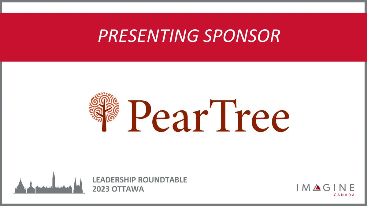 ImagineCanada's tweet image. A big shoutout to @PearTreeCanada, Presenting Sponsor for our upcoming 2023 Leadership Roundtable in Ottawa. Your support is helping to shape meaningful leadership development in the nonprofit sector. Thank you!