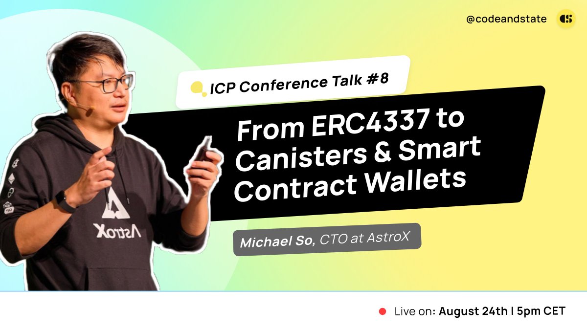 2 hours to go! 🚀 Dive deep with @ghostcorn on 'From ERC4337 to Canister, Smart Contract Wallets' at #ICPConferenceTalk #8. Don't miss out! 🔥👉 youtube.com/watch?v=TvZAlN… @AstroX_Network @ME_WALLET_