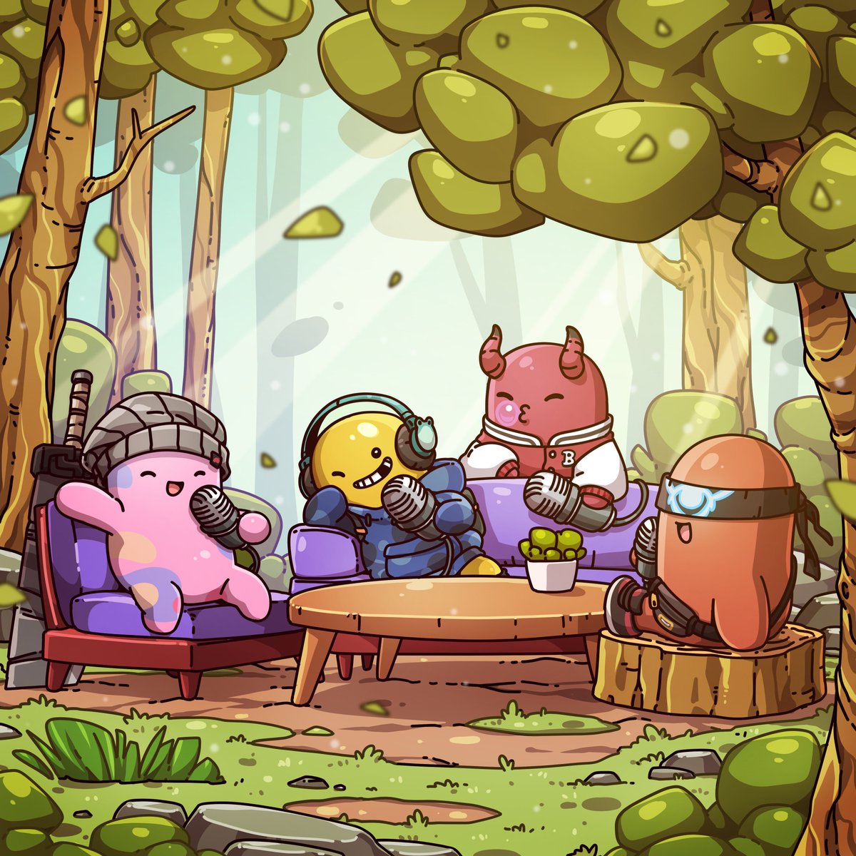 An illustration I've created for <a href="/shotguncaio/">shotgun</a>, Beanz playing together in the garden.