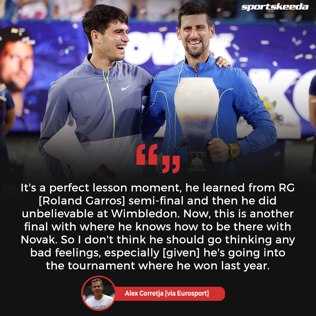 SK__Tennis's tweet photo. Alex Corretja feels Carlos Alcaraz should take lesson from Cincinnati final loss and should be confident going into the US Open 🔥
#NovakDjokovic #CarlosAlcaraz #AlexCorretja #USOpen #Tennis https://t.co/Mnc9tysyIV
