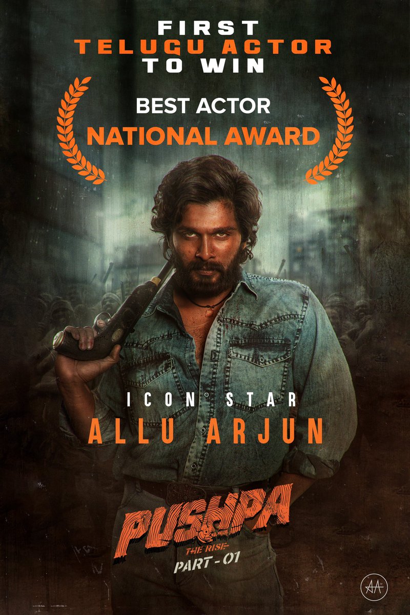 GeethaArts's tweet photo. Iconic Performer, National Award Winner! 💥🤩

A pride moment for us! 🌟

Congratulations to our very own ICON STAR @alluarjun wins the prestigious Best Actor Award for #PushpaTheRise at #69thNationalFilmAwards 2023. https://t.co/VLZy231V6r