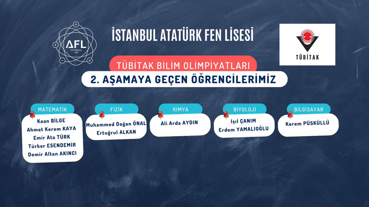 Başarı sağlayan tüm öğrencilerimizi, danışman öğretmenlerini ve ailelerini tebrik ediyoruz. 

Emek vermesine rağmen bu yıl başarı sağlayamayan öğrencilerimize “Kıymetiniz, emeğinizdir.” diyoruz. 

Çalışmaya devam.

<a href="/kadikoykaymakam/">Kadıköy Kaymakamlığı</a> <a href="/memkadikoy/">Kadıköy İlçe Millî Eğitim Müdürlüğü</a> <a href="/istanbulilmem/">İstanbul İl Millî Eğitim Müdürlüğü</a> <a href="/tcmeb/">Millî Eğitim Bakanlığı</a> <a href="/gns_muzaffer/">Muzaffer GÜNEŞ 🇹🇷</a>