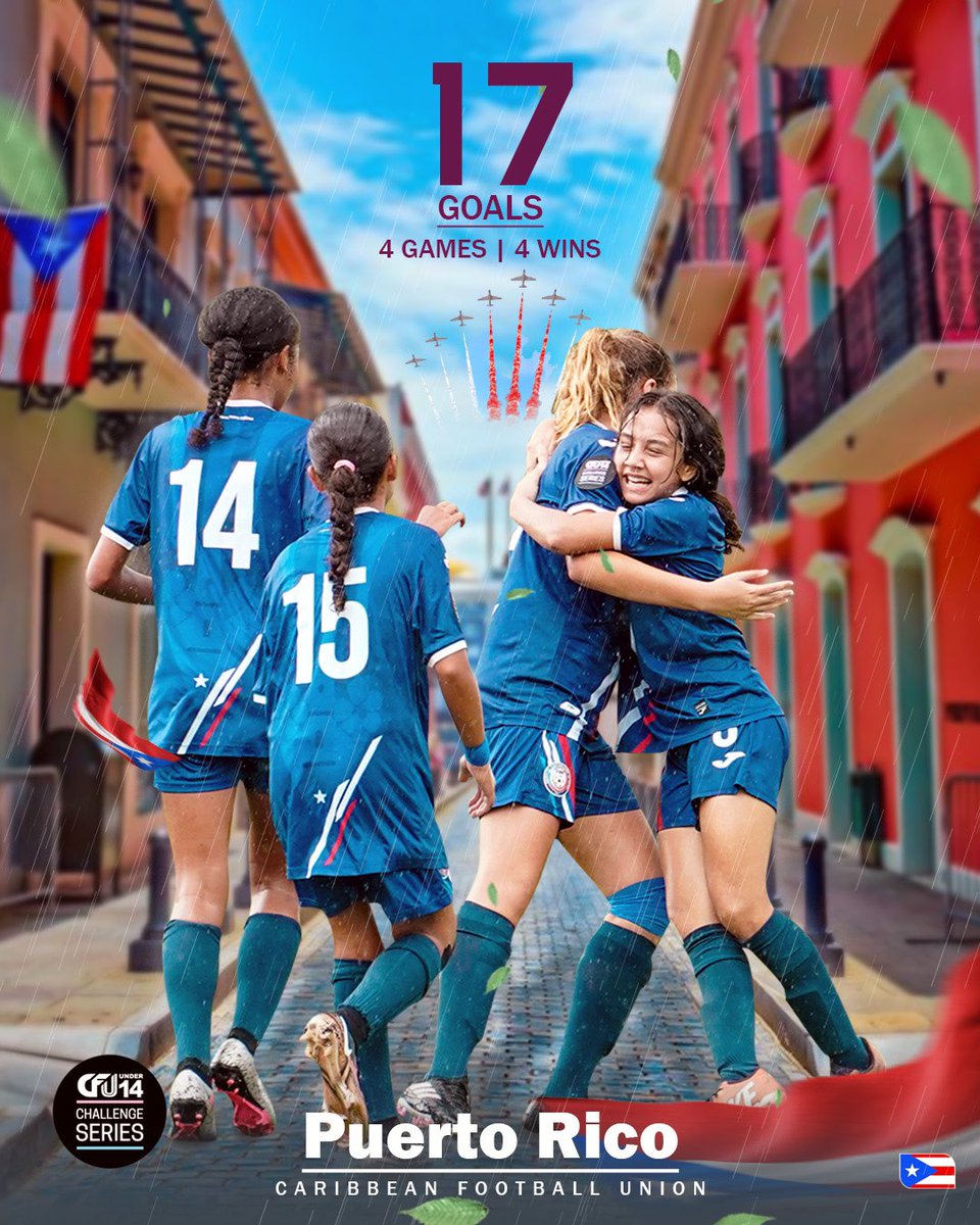 CFUOfficial's tweet photo. Dominating this competition one goal at a time! β½οΈβ½, Puerto Rico setting the bar high and scoring their way to the top of the leaderboard so far π΅π·π΅π·ππ
#cfufootball #caribbeanfootball #thefuturestartsnow #girlsplayfootball https://t.co/djOXGr4IfA