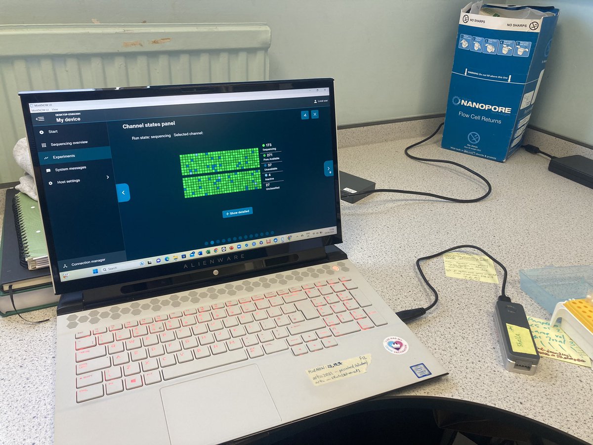 Life goal: COMPLETE 😍 My first run ever using the @NetworkArtic nCOV protocol. Had the option of using a GridION, but MinION is the coolest. Thank you to the Goodfellow lab for the opportunity and guidance #oxfordnanopore