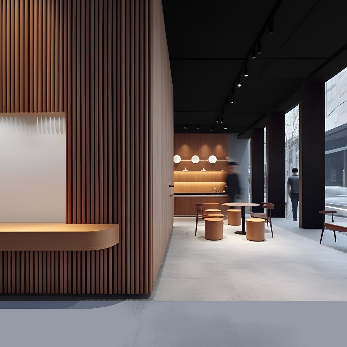 SibylDesignCo's tweet photo. From the #archive designing a multipurpose cafe interior, creating points-of-interest for multiple users to enjoy. Pastel tones of blues and Scandinavian wood wall claddings with black steel style columns for an industrial flavour. 

#sibyldesignstudio #designer #interior #cafe https://t.co/hXNkahKLij