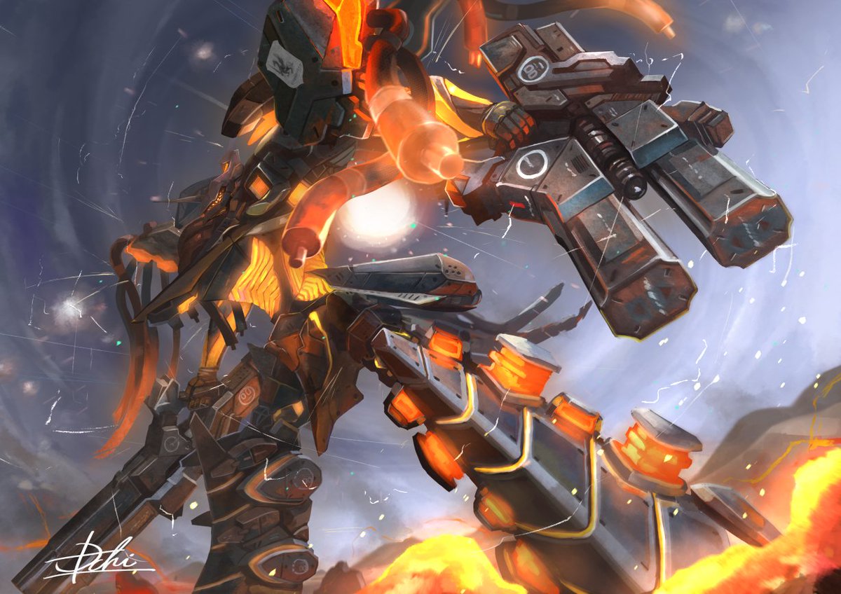 robot mecha no humans weapon holding gun science fiction  illustration images