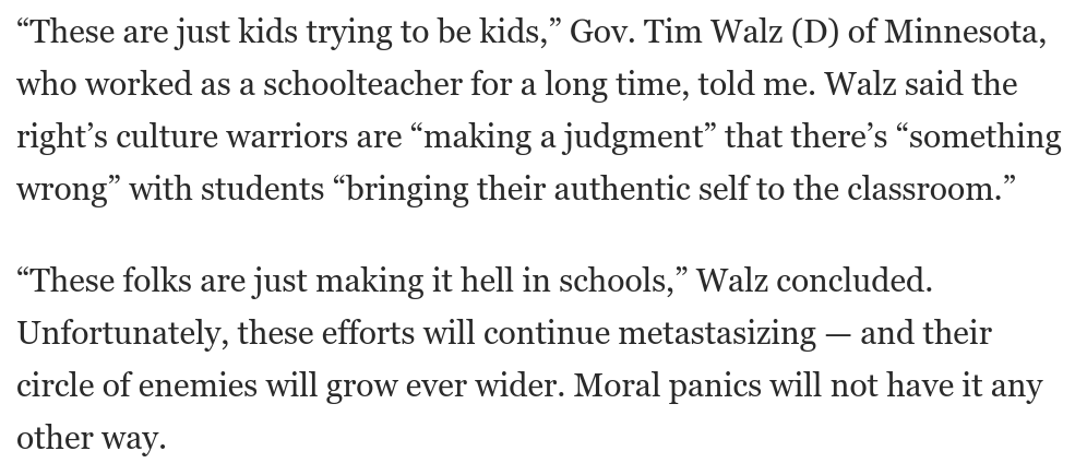 Dems should make more of an issue out of the fact that right wing culture-warring is pitting parents against teachers and flooding your kids' classrooms with a McCarthyite atmosphere of fear, suspicion and rage. 6/6 washingtonpost.com/opinions/2023/…