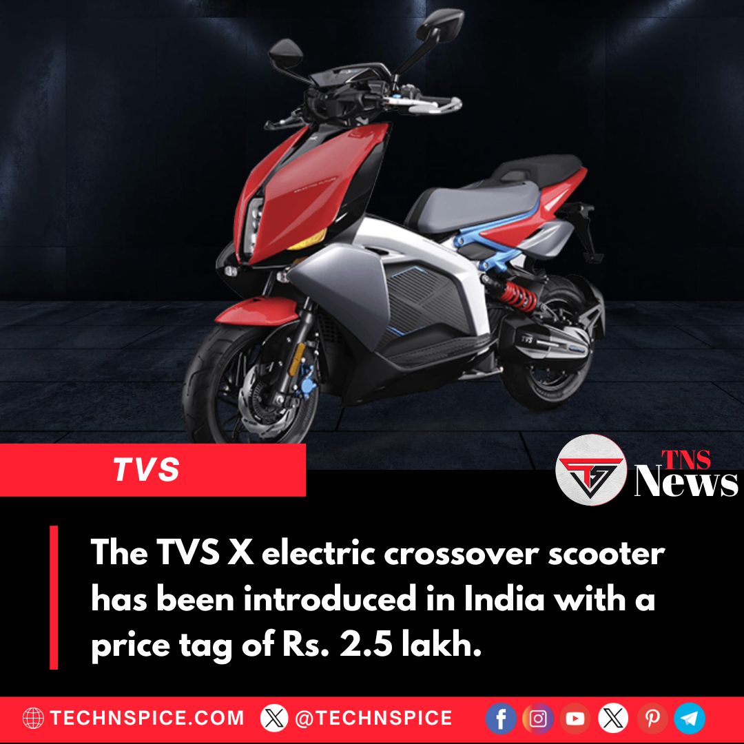 technspice's tweet photo. TVS Launches X Electric Crossover Scooter in India at Rs. 2.5 Lakh! ⚡️🛵 Embracing the electric revolution, this cutting-edge scooter promises emission-free commutes with a touch of innovation.🌿🔋 #TVSXElectric #ElectricCrossover #GreenTech #SustainableMobility https://t.co/MkHhLhY1L7