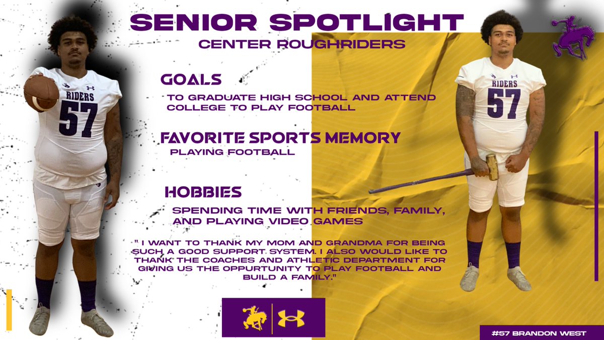 RidersAthletics's tweet photo. Senior Spotlight - #57 Brandon West #PurpleUp #RoughriderFootball https://t.co/q9jC0Rfza3