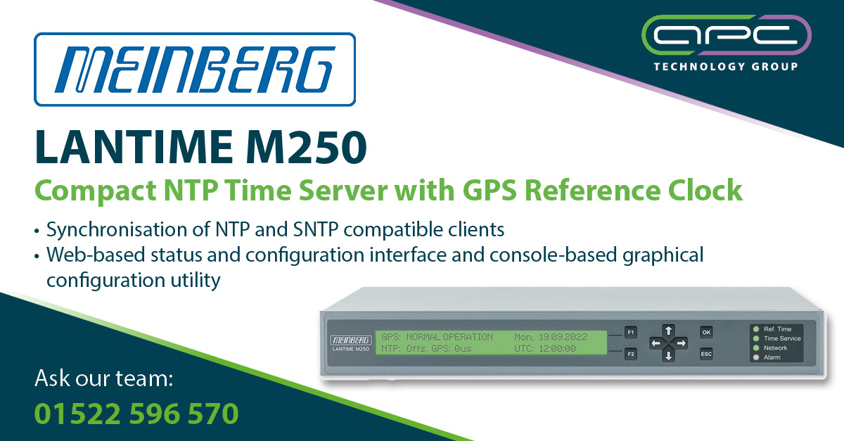 APCTechGroup's tweet photo. Provide accurate time synchronisation to small and medium-sized computer networks with the @MeinbergSync LANTIME M250 time servers.
For complete product information and pricing, contact our specialist #TimeSynchronisation team:
01522 596 570 | smartwave@apctech.com https://t.co/TTicKoj9rt