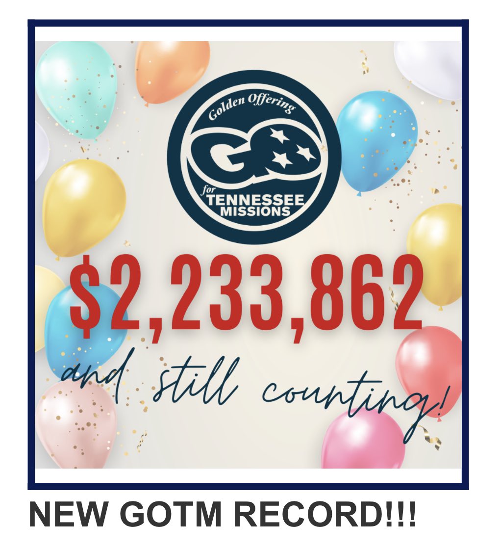 randycdavistbc's tweet photo. Thank you, Tennessee Baptists!   Another record (with a week to go) for #WinTN!! ⁦@tnbaptist⁩ https://t.co/byw5KJFmzg