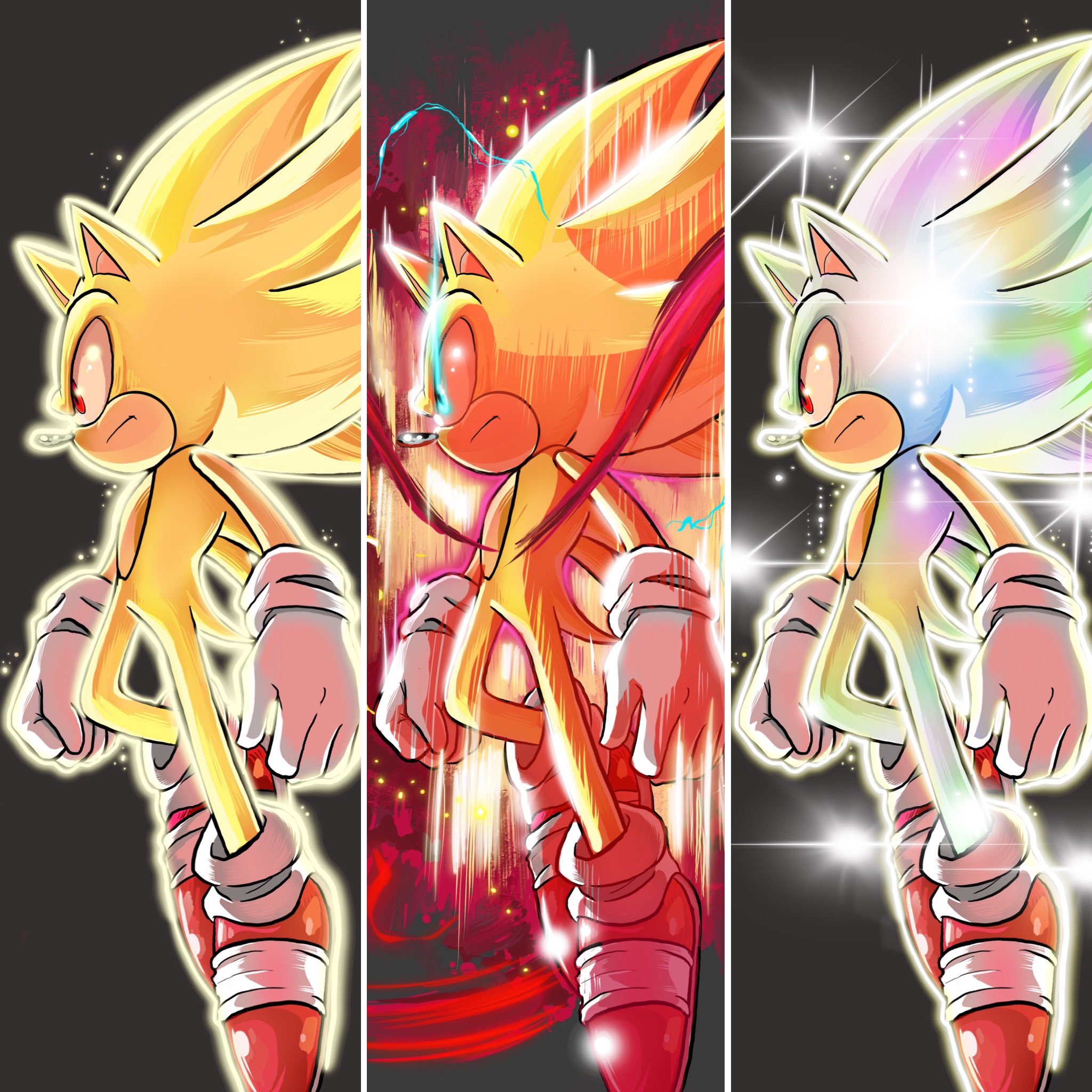 sonic the hedgehog, super sonic, and super sonic 2 (sonic and 1 more) drawn  by deaddark_xxiii