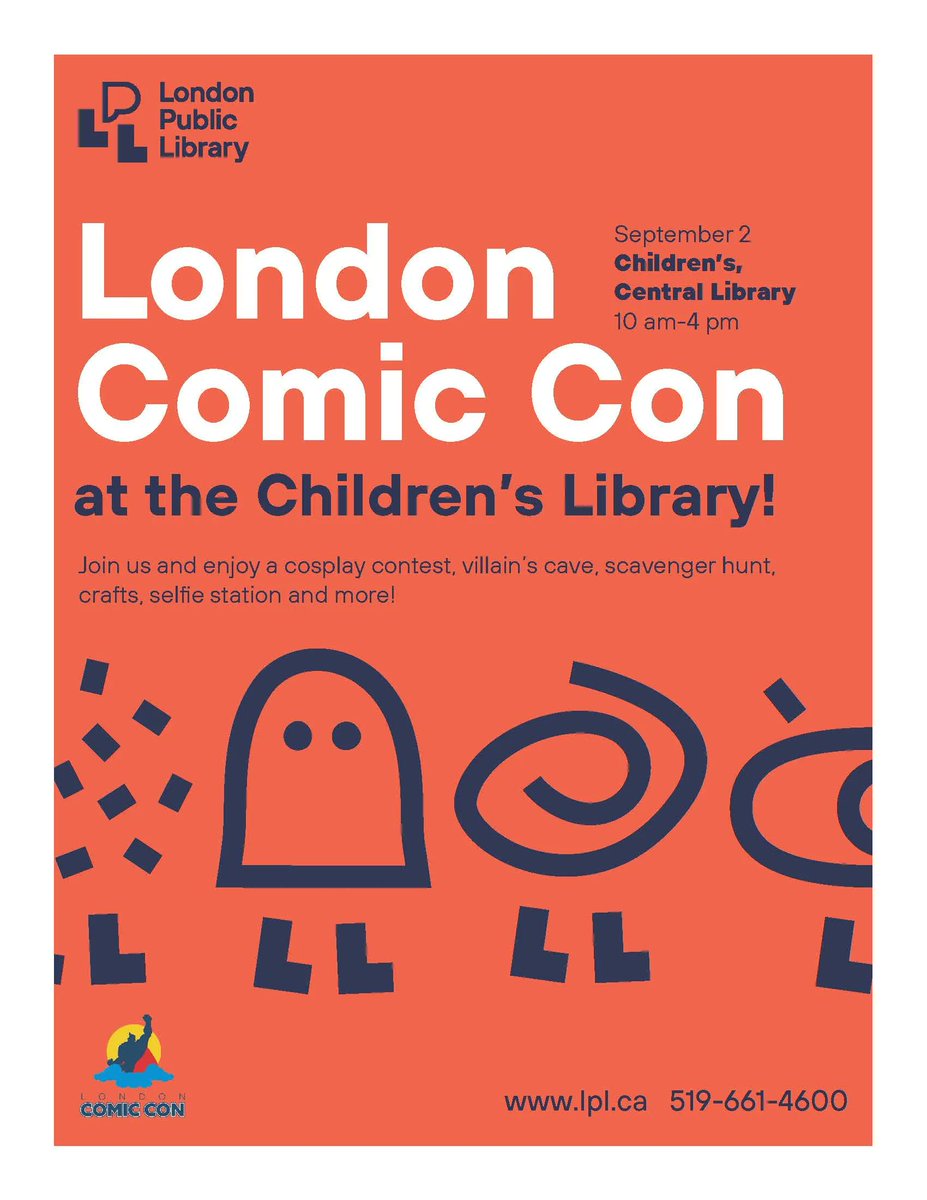 Come say goodbye to summer at our children's version of <a href="/ldnont_comiccon/">🇨🇦London Comic Con</a> next Saturday, September 2, from 10am to 4pm on the main floor of Central Library. Explore our Pokemon Garden, Mini Jurassic Park, Mario Obstacle Course, <a href="/heroeslondon/">Heroes Comics</a> free comic books and a Villian's Cave.