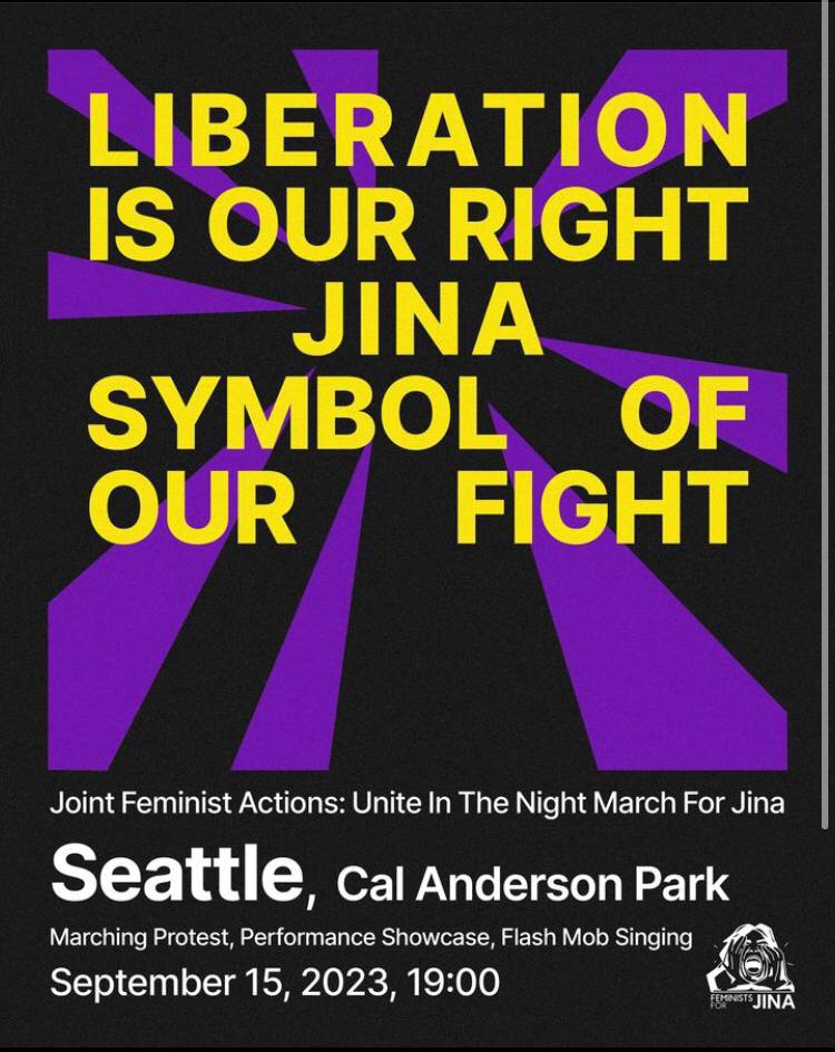 SeattleBranch's tweet photo. Join our feminist action on the eve of the anniversary of the murder of Jina, and the Woman Life Freedom revolutionary uprising. 
Date: September 15th 
Time: 7:00 PM
Location: Cal Anderson Park
#nightmarch4jina
#feminists4jina
#jin_jiyan_azadi
#woman_life_freedom https://t.co/qsJ83O8zpN