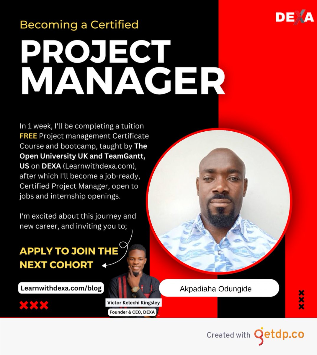 I'm about to complete &amp; receive my #ProjectManagement Certificate from the tuition free course taught by The Open University UK &amp; TeamGantt on DEXA &amp; it's been an amazing learning experience!
<a href="/iphieunique/">ify  odungide</a>
<a href="/Talentsqr/">Talentsquare</a>
<a href="/owo747/">Victor Owo</a>
learnwithdexa.substack.com/p/project-mana…