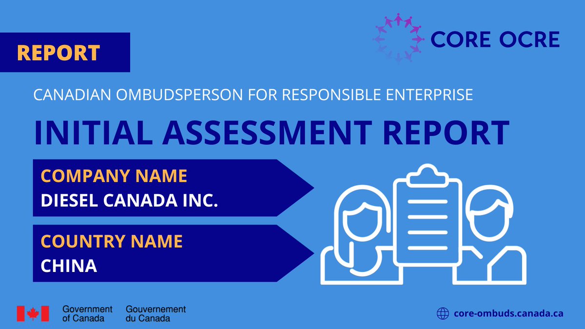 As part of our commitment to transparent processes, the CORE has released its Initial Assessment reports. This report details the complaint filed against company Diesel Canada Inc. about allegations of human rights abuses in their operations in China. ow.ly/qXWg50PCCM9