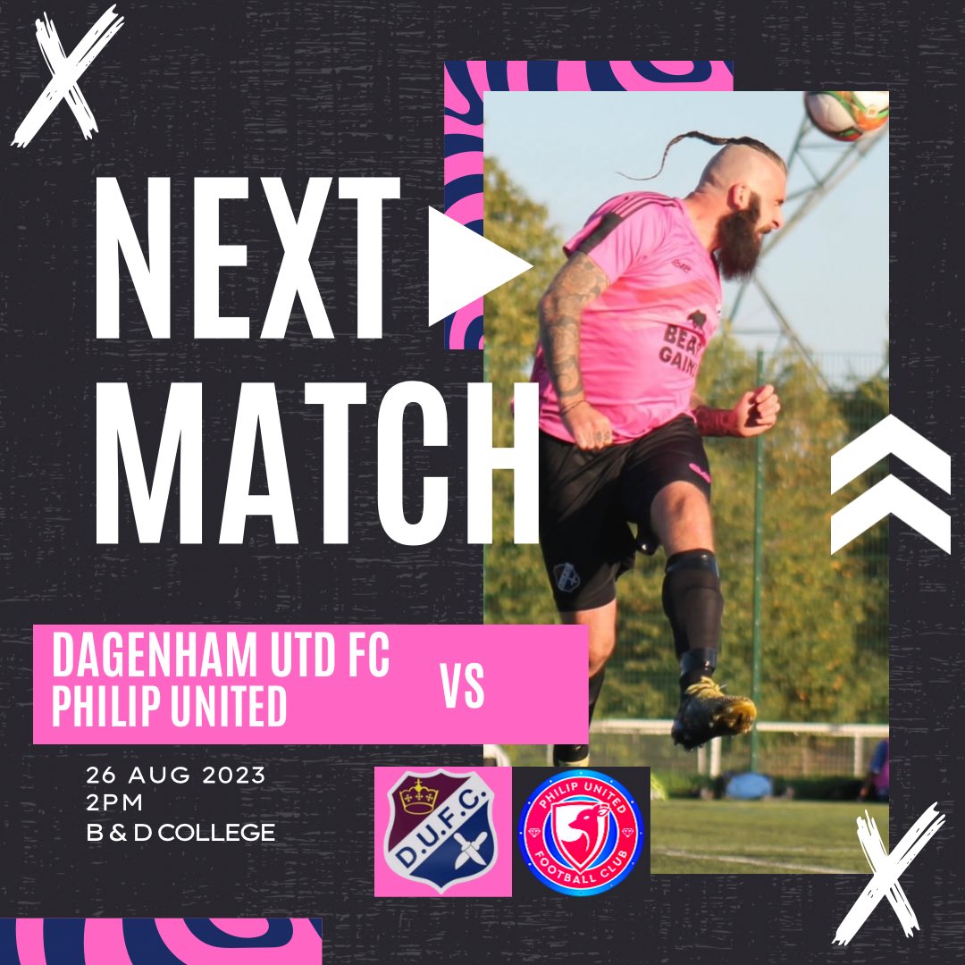 DagenhamUTD_FC's tweet photo. Next Up! 

The Daggers wrap up pre season this Saturday by hosting @EssexAllianceFL new faces Philip United ⚽️

📅 Saturday 26th Aug
⏰ 2pm Kick Off
📍 Barking &amp; Dagenham College 

#UpTheDaggers ⚔️ https://t.co/yzx2x4SeK7