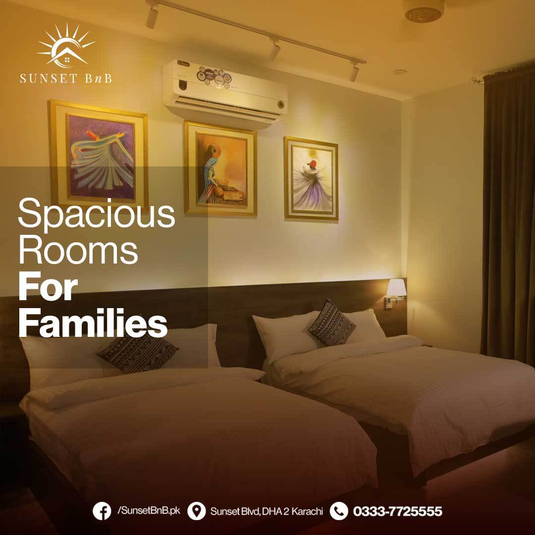 SunsetBnB's tweet photo. At Sunsetbnb, We have a variety of rooms available for families, and we're located just minutes away from all the best attractions in town.

For Bookings and details:https://t.co/QNorkwL8bh
Call: 03337725555

#SunSetbnb #karachi #hotels #Familyrooms #familytravelers #discount https://t.co/KB8ghnzxon