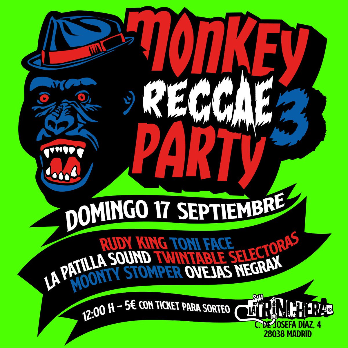 Vuelve el Monkey Reggae Party, para celebrar nuestra Octava temporada.
Apunta 17 de septiembre desde las 12h en VK Sala La Trinchera.
Con sesiones de:
Rudy King, Toni Face, La Patilla Sound, TwinTable Selectoras, Moonty Stomper y Ovejas Negrax.
Apoya tu radio libre y subcultural!