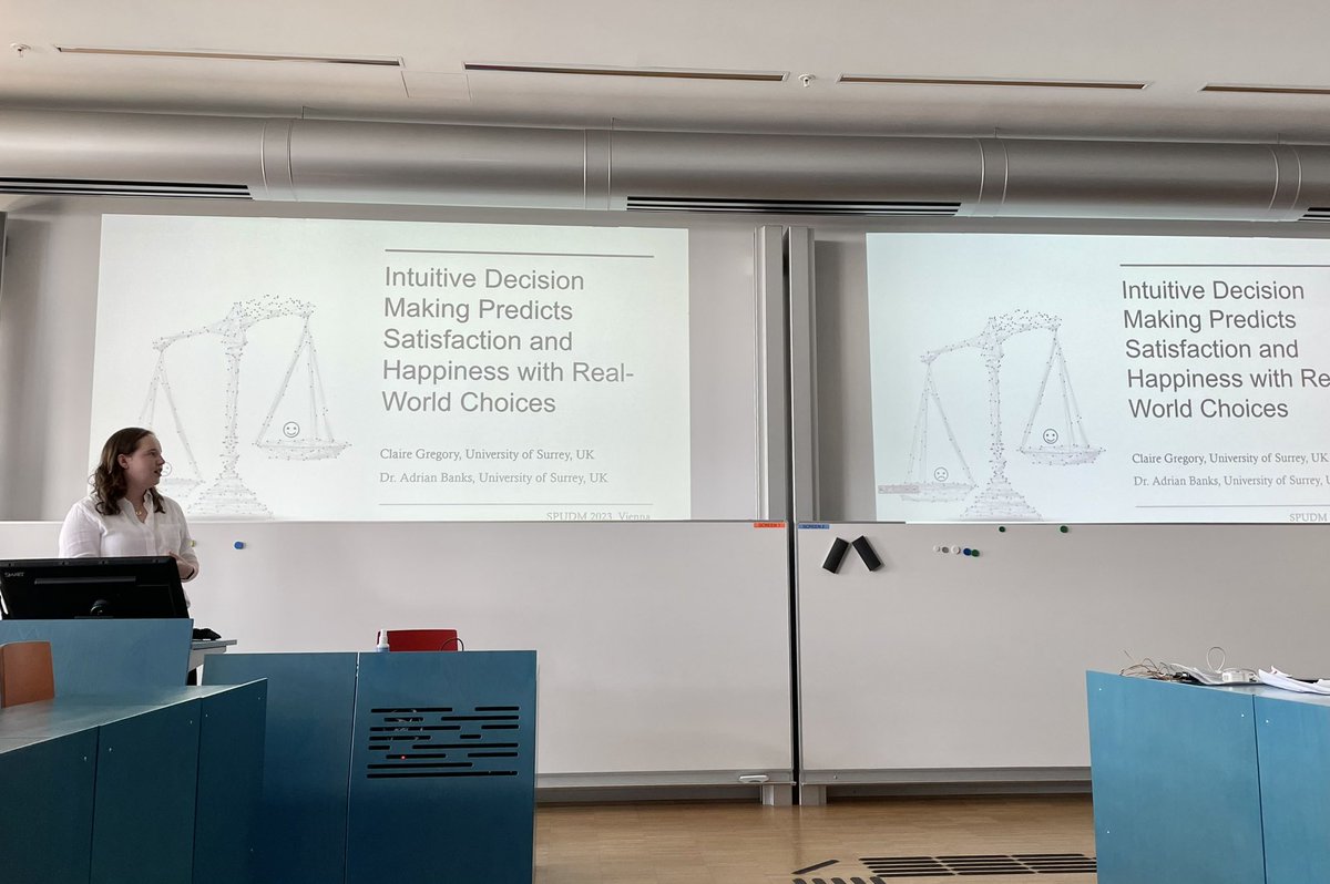 cgregoryx's tweet photo. Had the privilege of presenting some of my recent findings on intuitive decision making processes and post-choice satisfaction at this years #SPUDM2023! Thank you to the audience for all the insightful questions and support! https://t.co/qghqms351Y