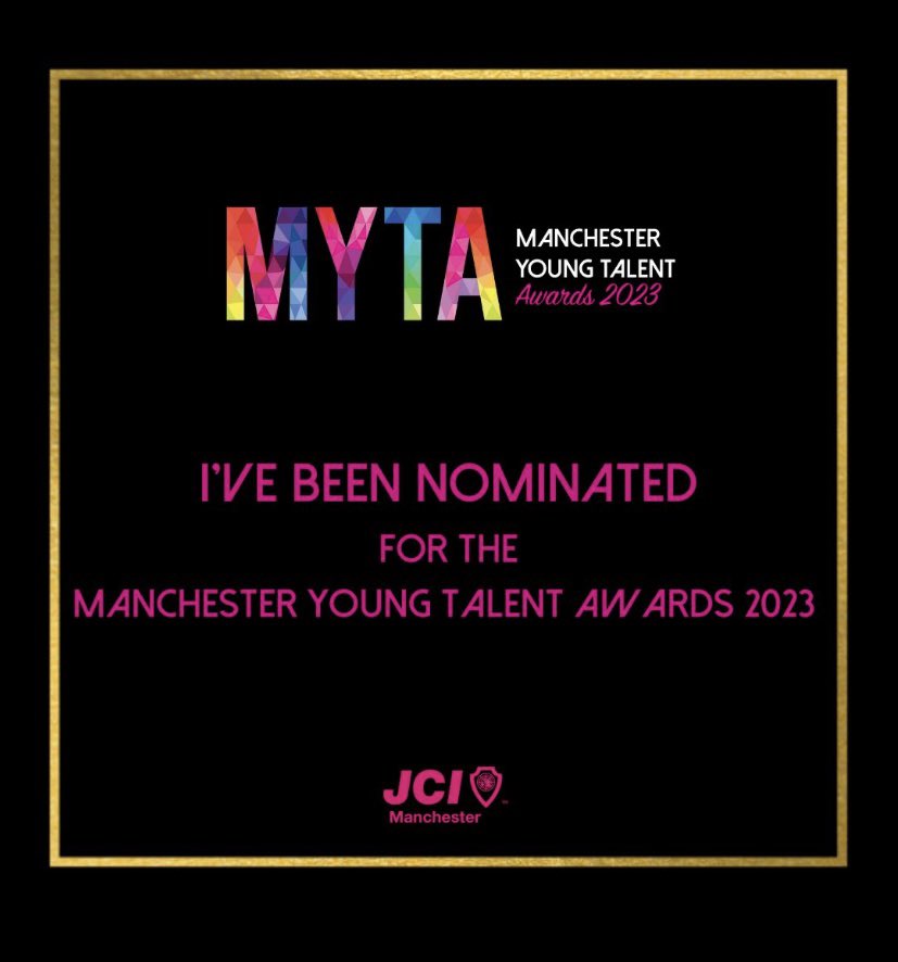 Very happy to have been nominated for a Manchester Young Talent Award 🏆 

The Manchester Young Talent Awards (MYTA's), recognises and celebrates outstanding individuals and organisations within Greater Manchester 👨‍💼 👩‍💼 

#MYTA23 #TheMYTAwards