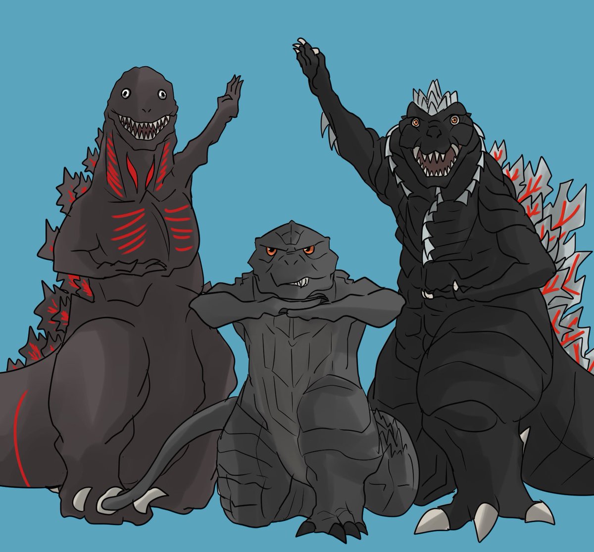 godzilla no humans kaijuu sharp teeth blue background teeth simple background crossed arms  illustration images