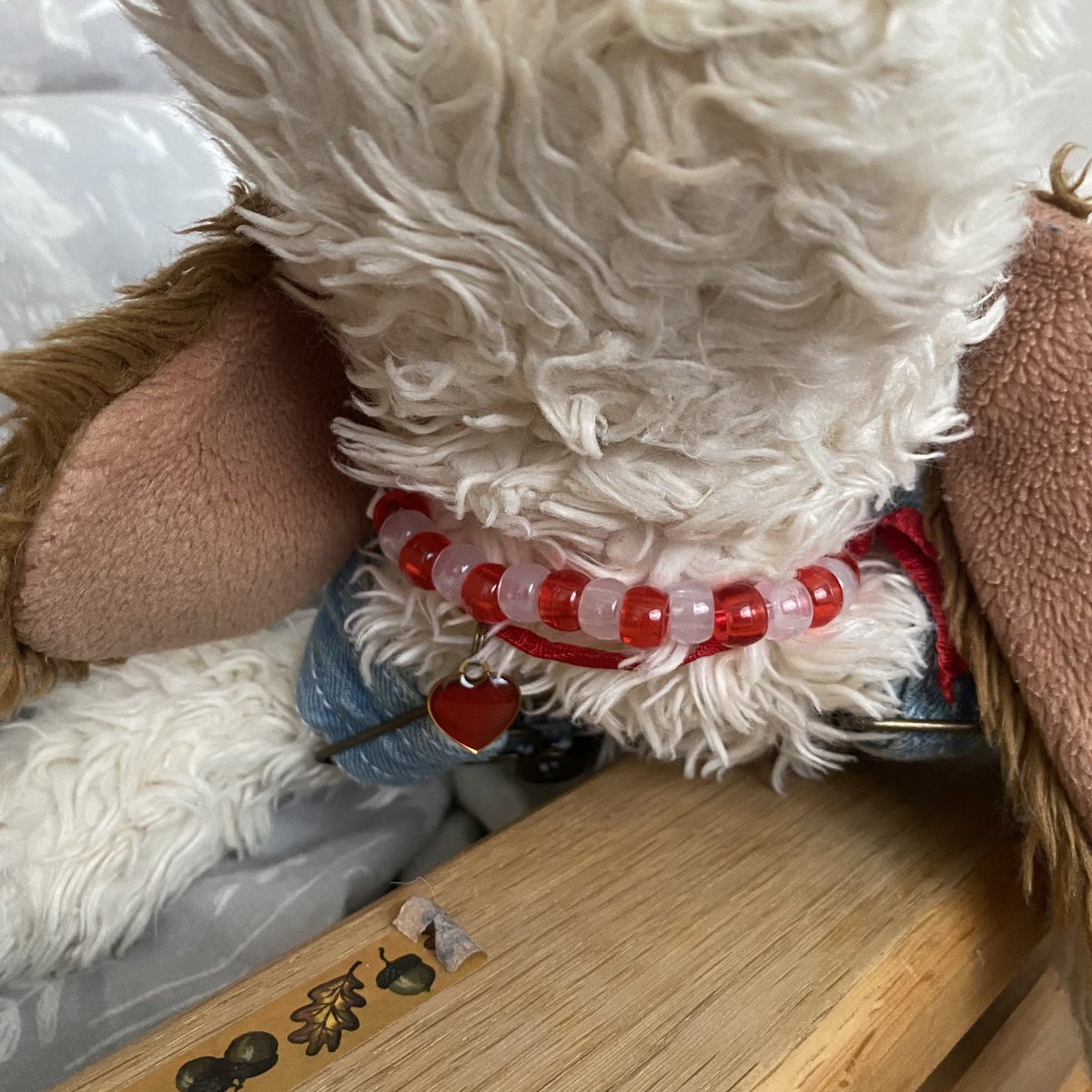 brightsidedwt's tweet photo. this is scruffles hes seen better days and i made his collar :3 (i think the heart charm is one i took from a chocolate rabbit for him) https://t.co/48J9yIn2Gs