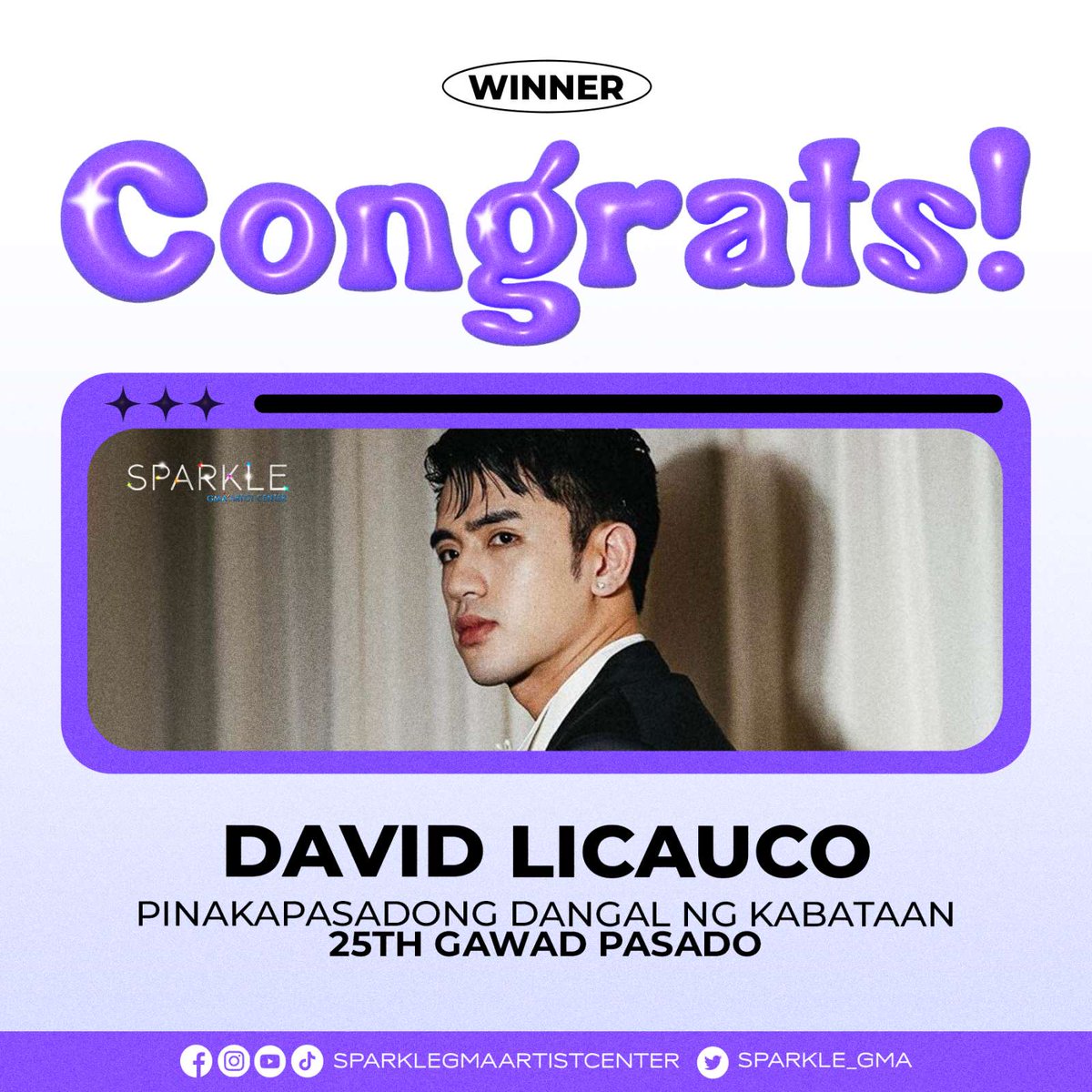 Congratulations to Pambansang Ginoo David Licauco for winning the PinakaPASADOng Dangal ng Kabataan award at the 25th Gawad PASADO ✨️

#DavidLicauco