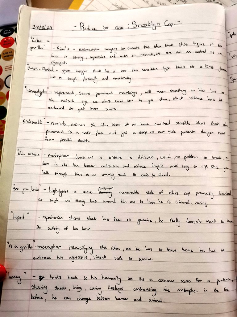 AnnaGrantENG's tweet image. I'm not sure which teacher I borrowed this idea from, but I'm eternally grateful for it. Nothing boosts confidence in a poet's ideas and language like a 'Reduce-to-One' revision page. 

One down, five to go... #SST