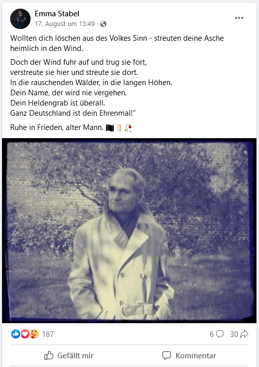 BRechercheteam's tweet image. RH-Fangirl #NeleSchier aka #EmmaStabel, arbeitet aktuell für das Compact-Magazin und war gestern bei der rechten Demo gegen den Besuch von #MichaelKretschmer in #Pirna. Ich hoffe, ich muss niemandem erklären, wer der Alte Mann auf dem Foto ist. #RudolfHeß #NSDAP