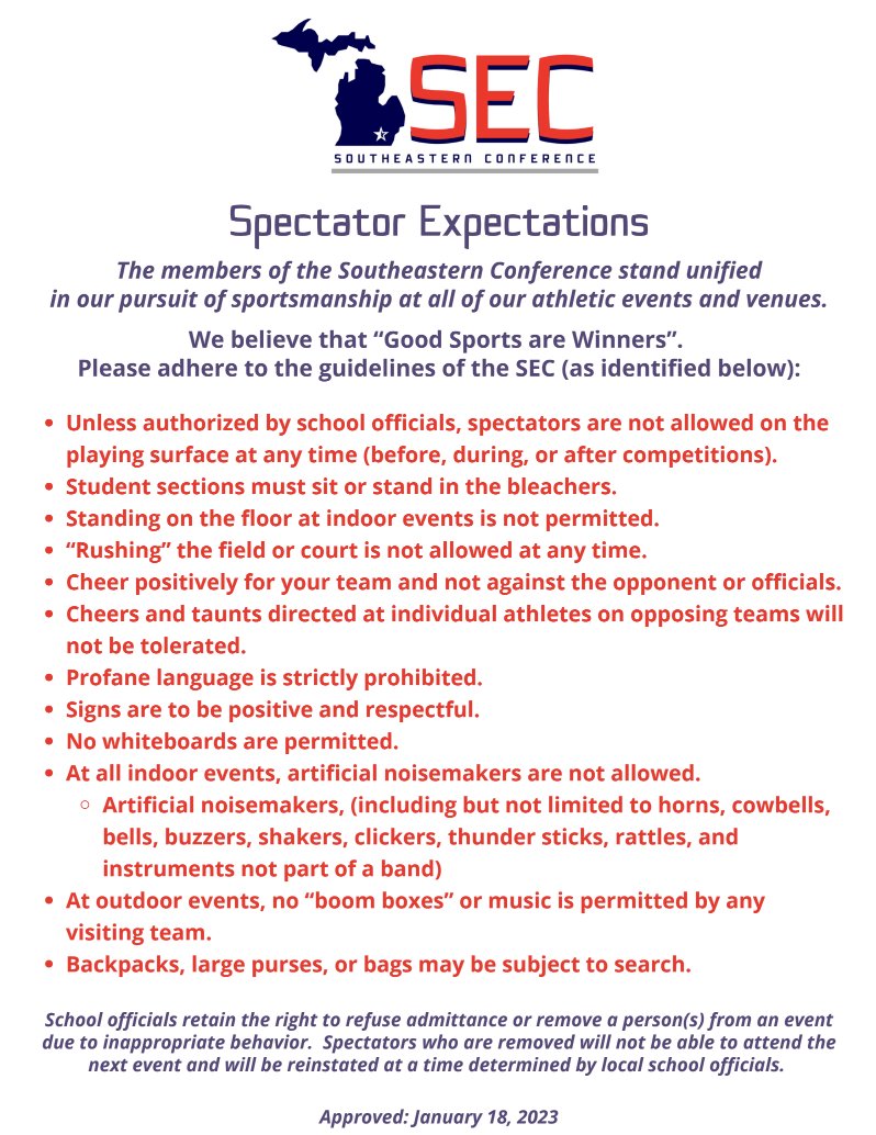 As we start to host and attend fall sports, please be mindful that Hornets should be good sports. Cheer positively for our teams and not against the opponent or officials!  <a href="/Nation_Hornets/">HORNET NATION STUDENT SECTION</a> @SECMichigan