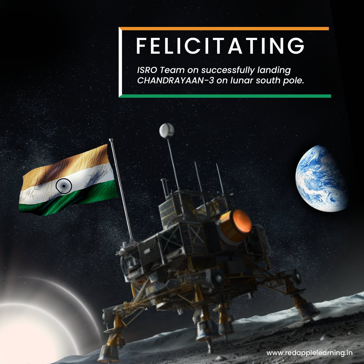 redapplekolkata's tweet photo. India has achieved a historic milestone with the successful Moon landing of Chandrayaan 3. Let's celebrate this success of marking India's Historic Mission to the Moon🌖🛰️

#Chandrayan3Launching #chandrayan3 #chandrayanlanding #isro #isrochandrayaan3mission #isromissions #ISRO https://t.co/UxJY6LvfQj