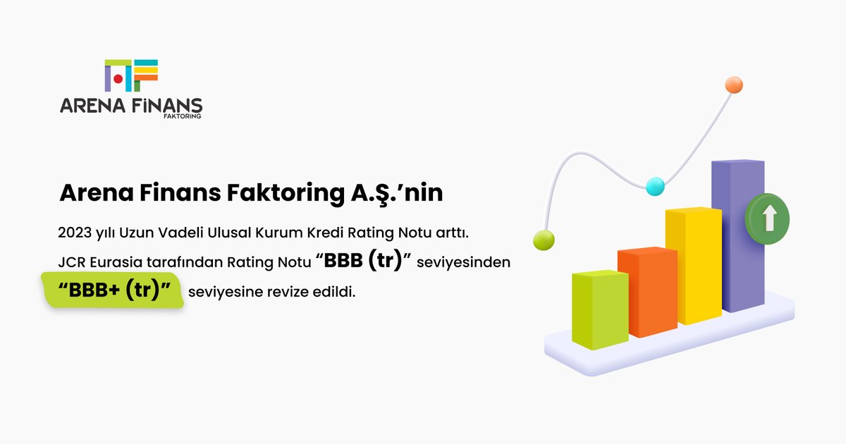 Arena Finans Faktoring A.Ş.'nin 2023 yılı Uzun Vadeli Ulusal Kurum Kredi Rating Notu arttı. JCR Eurasia tarafından Rating Notu "BBB(tr)" seviyesinden "BBB+(tr)" seviyesine revize edildi. 

#arena #arenafinans #arenafinansfaktoring #faktoring #finansman #finans #Finance