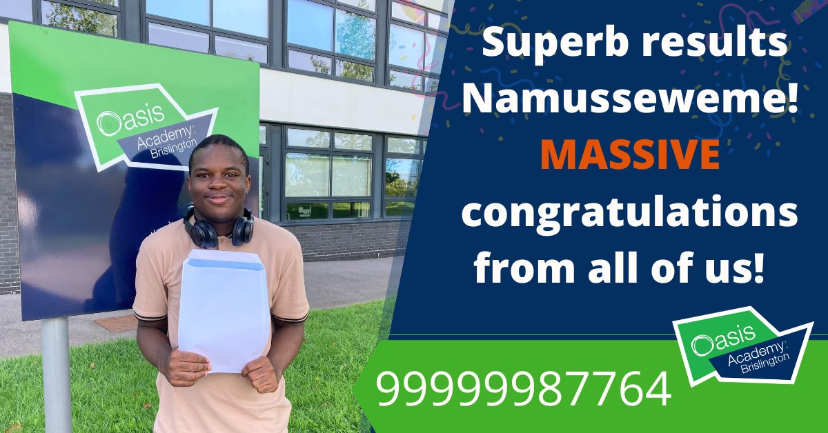 Huge well done on your AMAZING grades Namusseweme. We wish you the best of luck studying for your A'levels at St Mary Redcliffe and Temple School Sixth Form! #OCLResults #GCSEResults2023