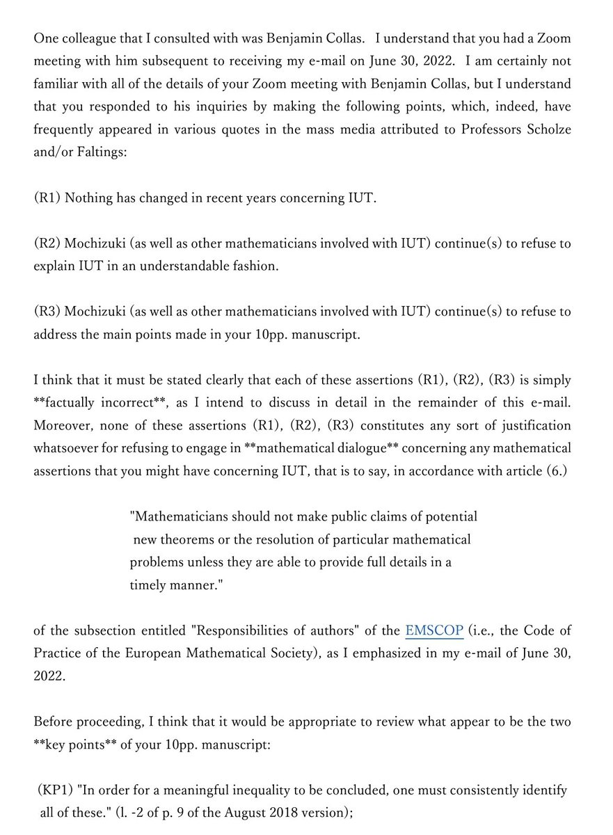 math_jin's tweet image. e-mail To: Jakob Stix
cc: Scholze &amp;amp; Faltings
From: Shinichi Mochizuki
Subject: Invitation to reopen dialogue concerning IUT 
Date: 2022.12.30
#IUTABC