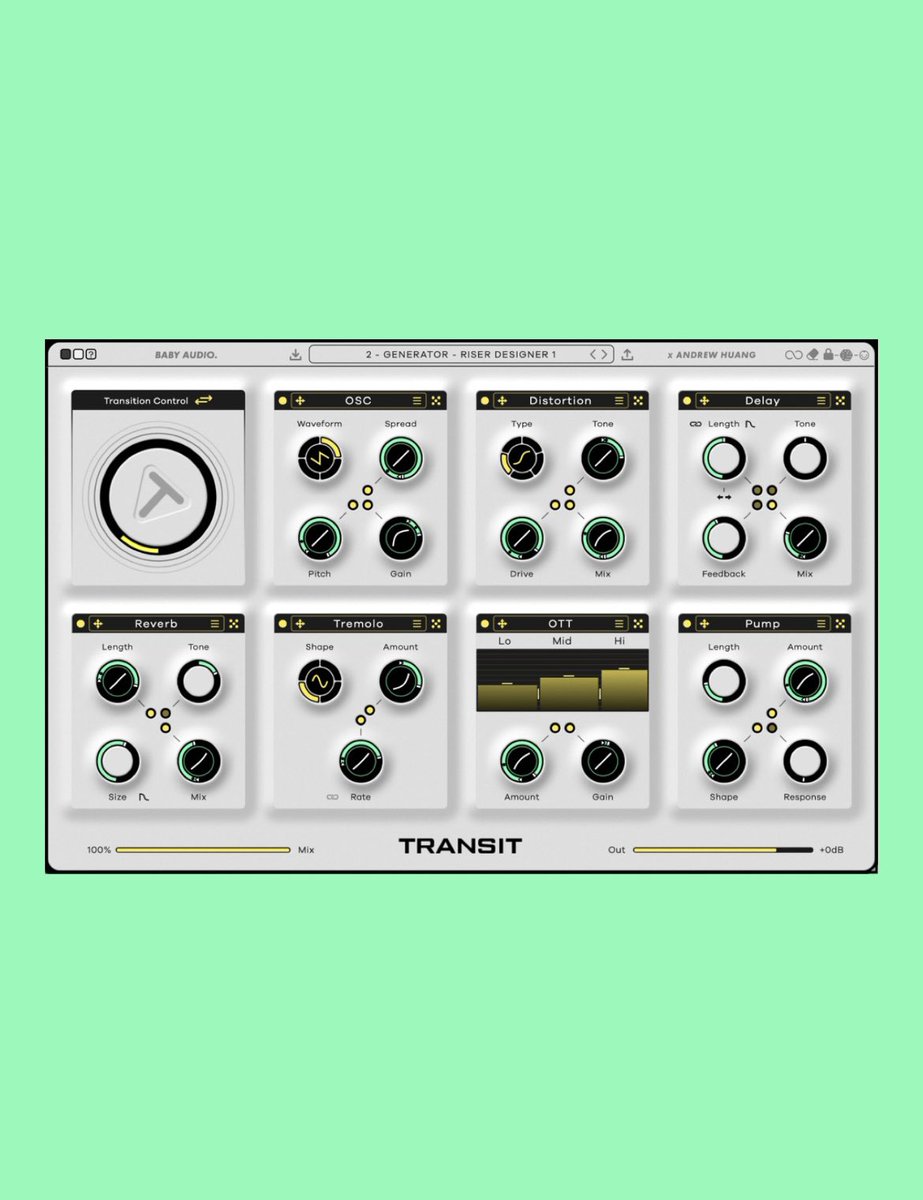 andrewhuang's tweet photo. My first plugin is out today!!!

TRANSIT
A collab with @BabyAudio 

Launch sale is on now:
https://t.co/ySRmz9h4bN

We're so pumped about how this came out and can't wait to hear what you do with it! https://t.co/Dhqrf5rWr5