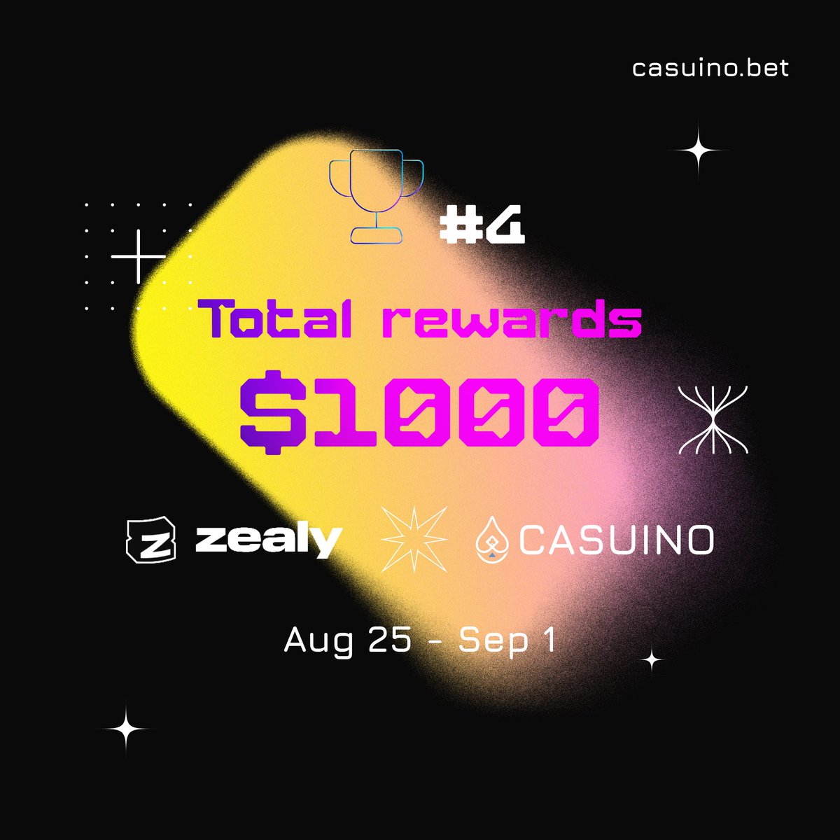 CasuinoBet's tweet photo. 🏆 CASUINO #ZEALYSPRINT 04 TOTAL $1000🏆

🥇Top 1: 30000 $CSC ~ $300

🥈Top 2: 20000 $CSC ~ $200

🥉Top 3 - 5: 5000 $CSC ~ $50

🎖️Top 6 -  10: 3000 $CSC ~ $30

🏅Top 11 - 30: 1000 $CSC ~ $10

End: Sep 1 ⏳

📌Join NOW 👉 https://t.co/J0yDUJqBMx 🔥 https://t.co/5byevgkCbi