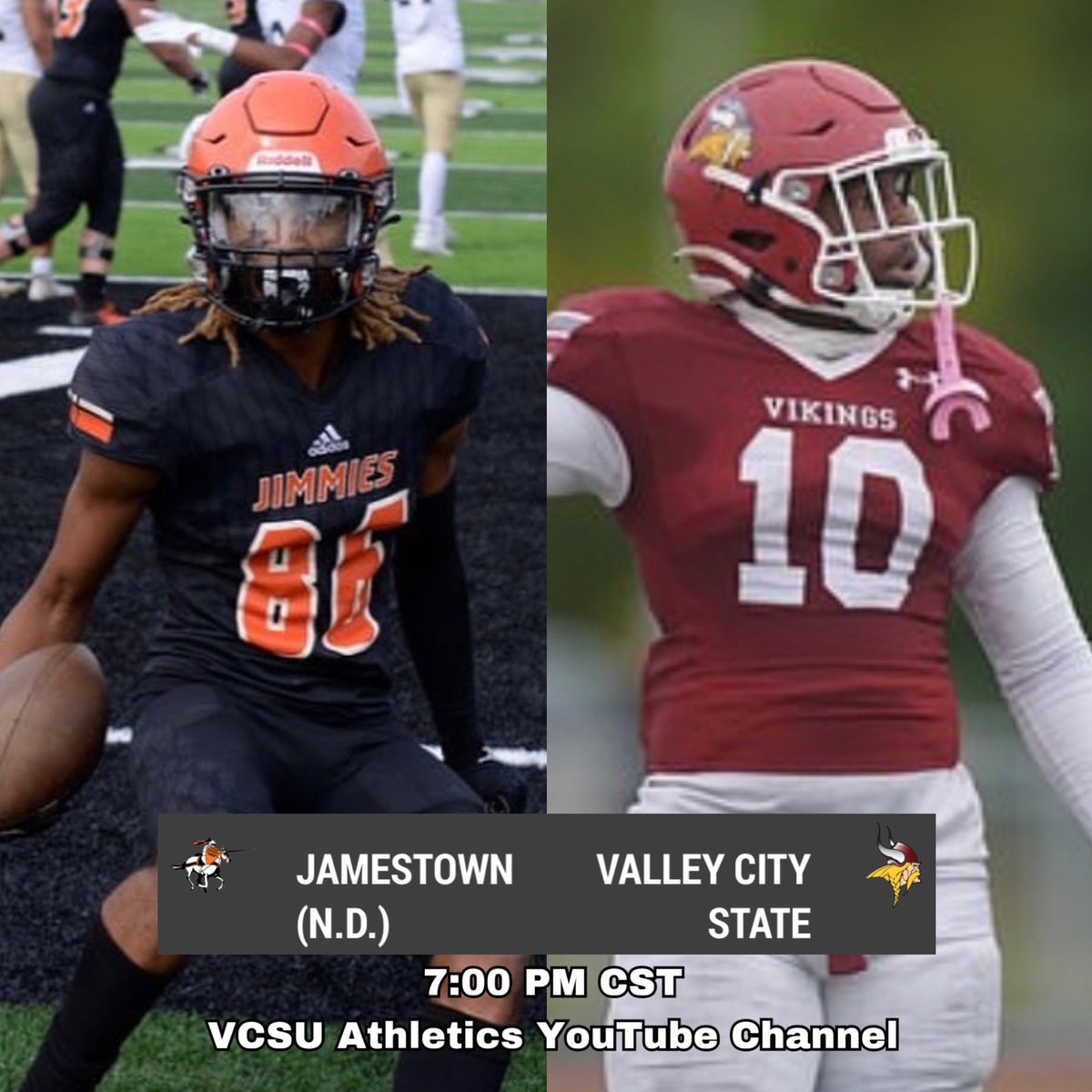 LADIES AND GENTLEMEN……ITS SHOWTIME

<a href="/JimmieFootball/">Jamestown Football</a> at <a href="/VCSU_Football/">VCSU Football</a> 
⏰: 7:00 PM CST/8:00 PM EST
📺: <a href="/VCSUVikings/">VCSU Vikings</a> YouTube Channel
🏆: Paint Bucket Game