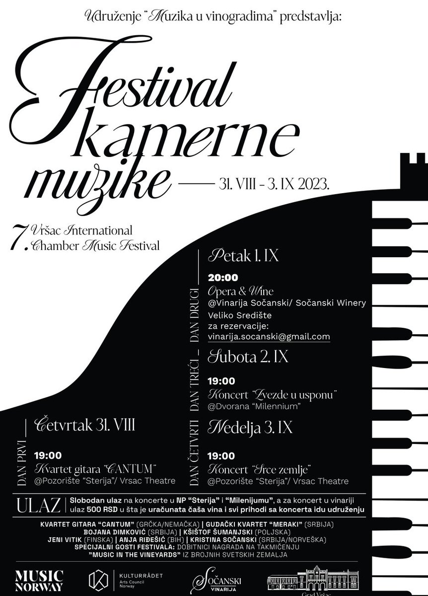 PLinSerbia's tweet image. U petak, 1. septembra, na Festivalu kamerne muzike u Vršcu 🇷🇸 nastupaće 🇵🇱 Kšištof Šumanjski.

#kamernamuzika #vino #muzika