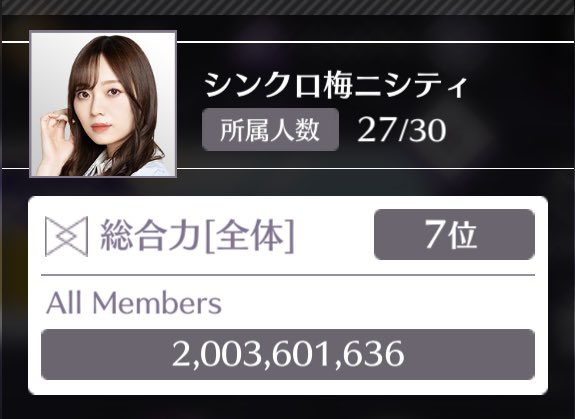 Ash43773101's tweet photo. グルメンの努力の結晶✨
グループ総合力20億突破🎊
ありがとうございます🥰
#乃木フラ #2周年
#13ch 『シンクロ梅ニシティ』 https://t.co/Bna866Anoo