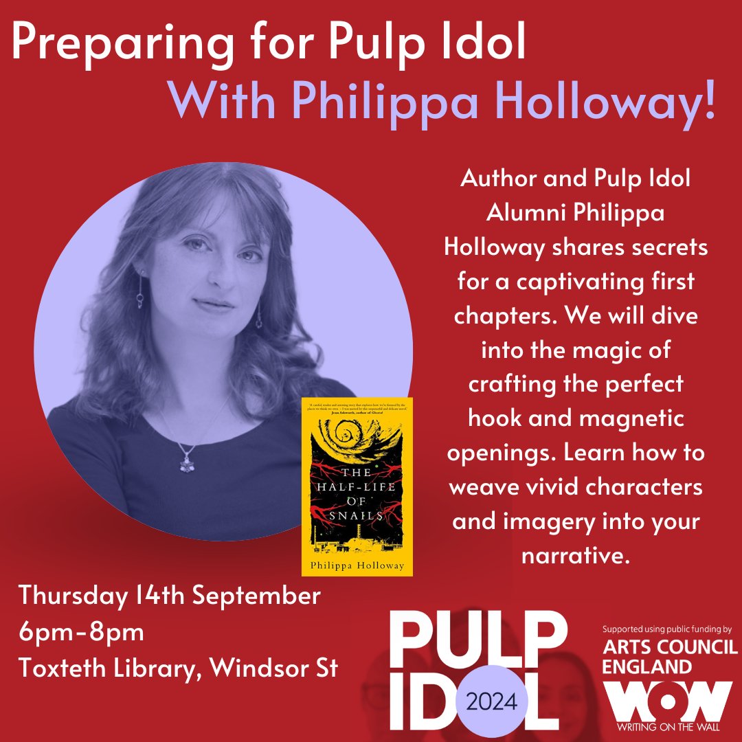 wowfest's tweet photo. Looking to enter this year's #PulpIdol24 Novel Writing Competition? Want advice from an expert? ✍️

Join @thejackdawspen in Toxteth Library on Thurs 14th September, to get top tips and advice on how to make your first chapter the best it can be!

Details: https://t.co/GG7jkG3YD3 https://t.co/3VvSqPZwwu